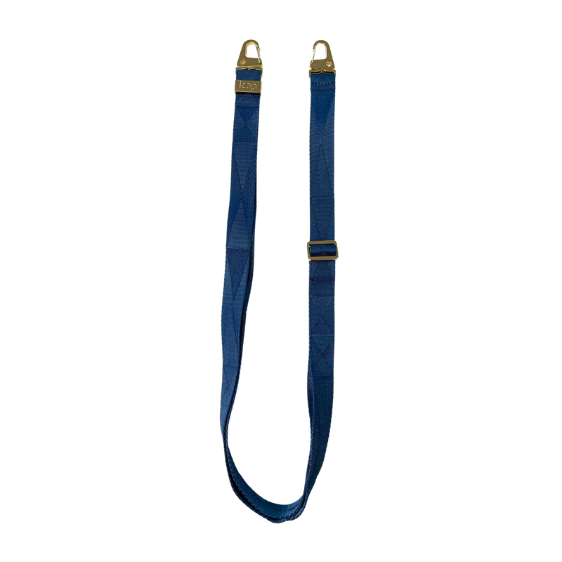 Kék széles nyakbaakasztó - arany/ezüst karabinerrel