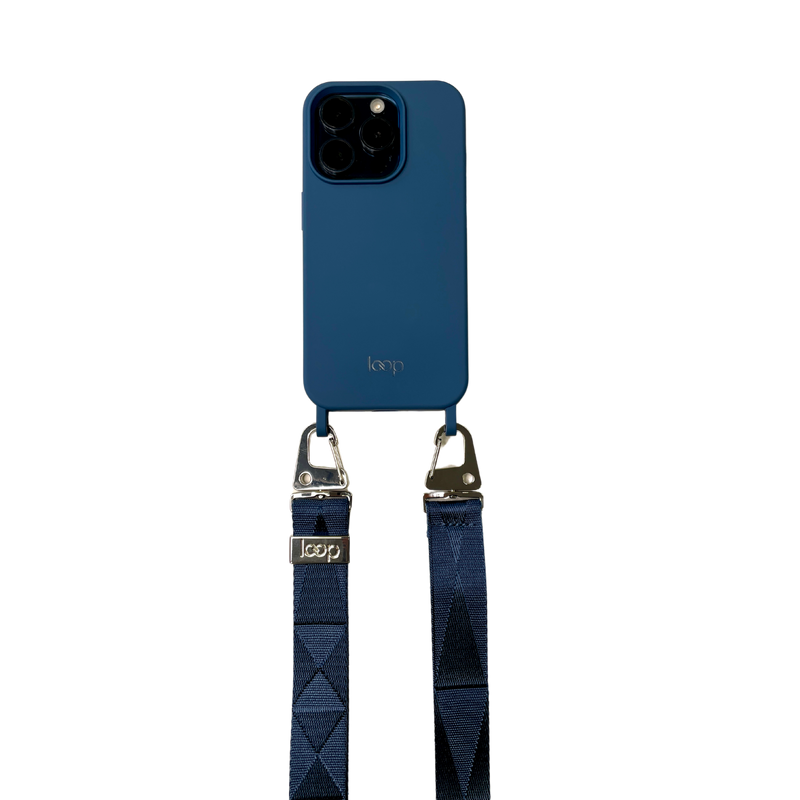 Kék széles nyakbaakasztó - arany/ezüst karabinerrel