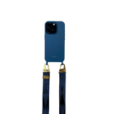 Kék széles nyakbaakasztó - arany/ezüst karabinerrel