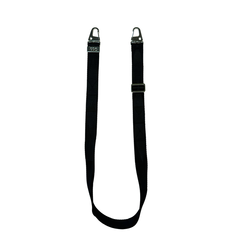 Éjfekete széles nyakbaakasztó - arany/ezüst karabinerrel