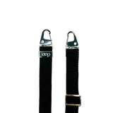 Éjfekete széles nyakbaakasztó - arany/ezüst karabinerrel