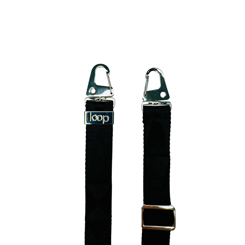 Éjfekete széles nyakbaakasztó - arany/ezüst karabinerrel