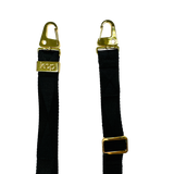 Éjfekete széles nyakbaakasztó - arany/ezüst karabinerrel