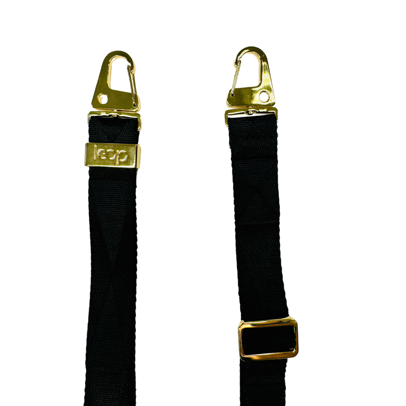 Éjfekete széles nyakbaakasztó - arany/ezüst karabinerrel