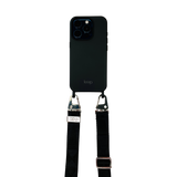 Éjfekete széles nyakbaakasztó - arany/ezüst karabinerrel