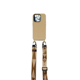 Bézs széles nyakbaakasztó - arany/ezüst karabinerrel