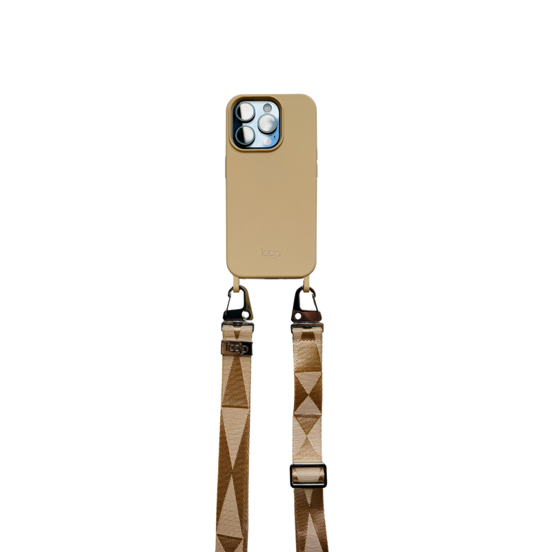 Bézs széles nyakbaakasztó - arany/ezüst karabinerrel