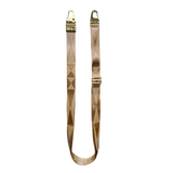 Bézs széles nyakbaakasztó - arany/ezüst karabinerrel