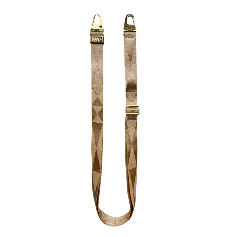 Bézs széles nyakbaakasztó - arany/ezüst karabinerrel