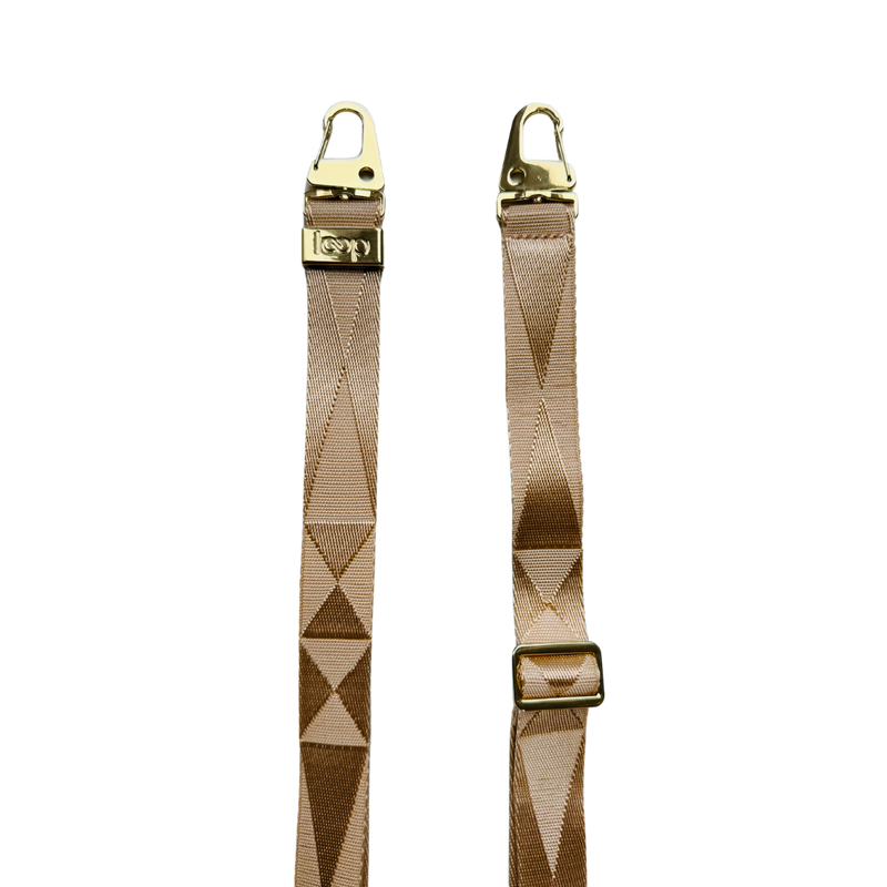 Bézs széles nyakbaakasztó - arany/ezüst karabinerrel