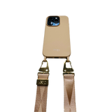 Bézs széles nyakbaakasztó - arany/ezüst karabinerrel