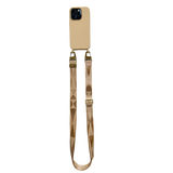 Bézs széles nyakbaakasztó - arany/ezüst karabinerrel