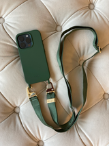 Fűzöld széles nyakbaakasztó - arany karabinerrel