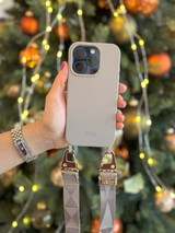 Taupe széles nyakbaakasztó - arany karabinerrel