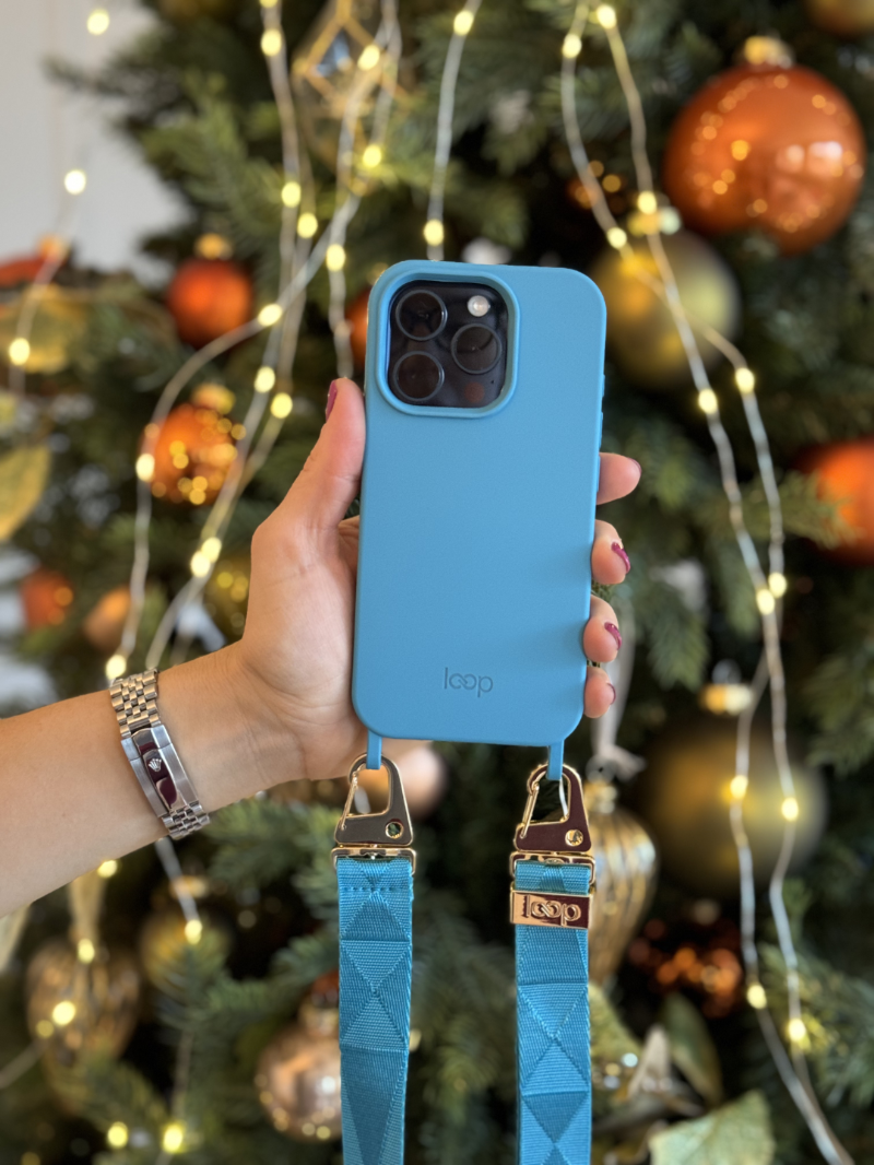 Világoskék telefontok - karabiner előkészítéssel